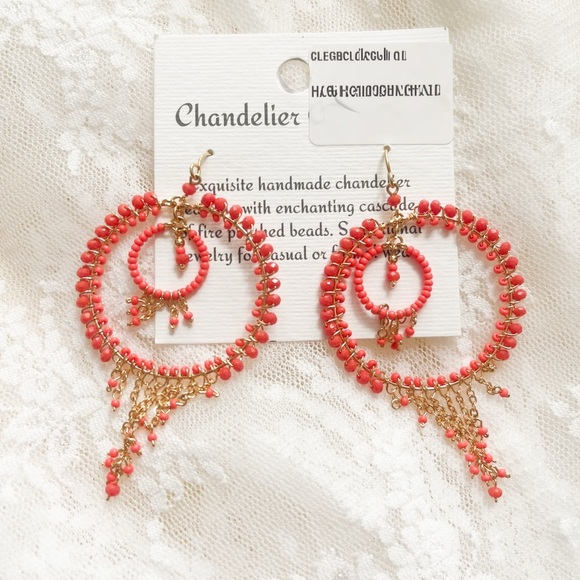 Chandelier Collection Orange and Gold Earrings - Picture 2 of 2